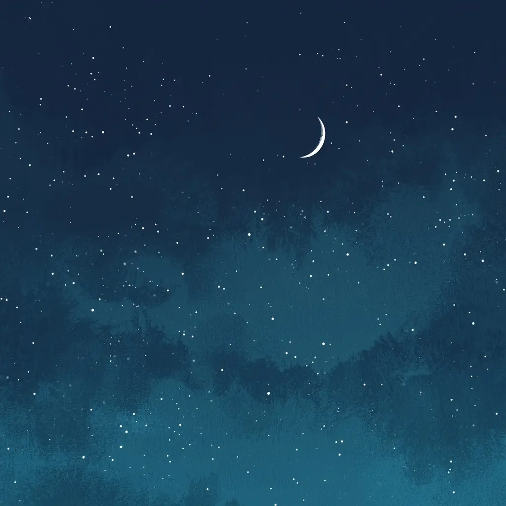 Calm night sky illustration with a crescent moon and stars, representing an evening wind-down routine